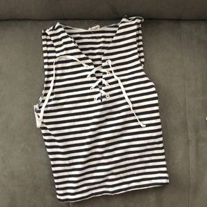 Dark Blue and White striped crop top